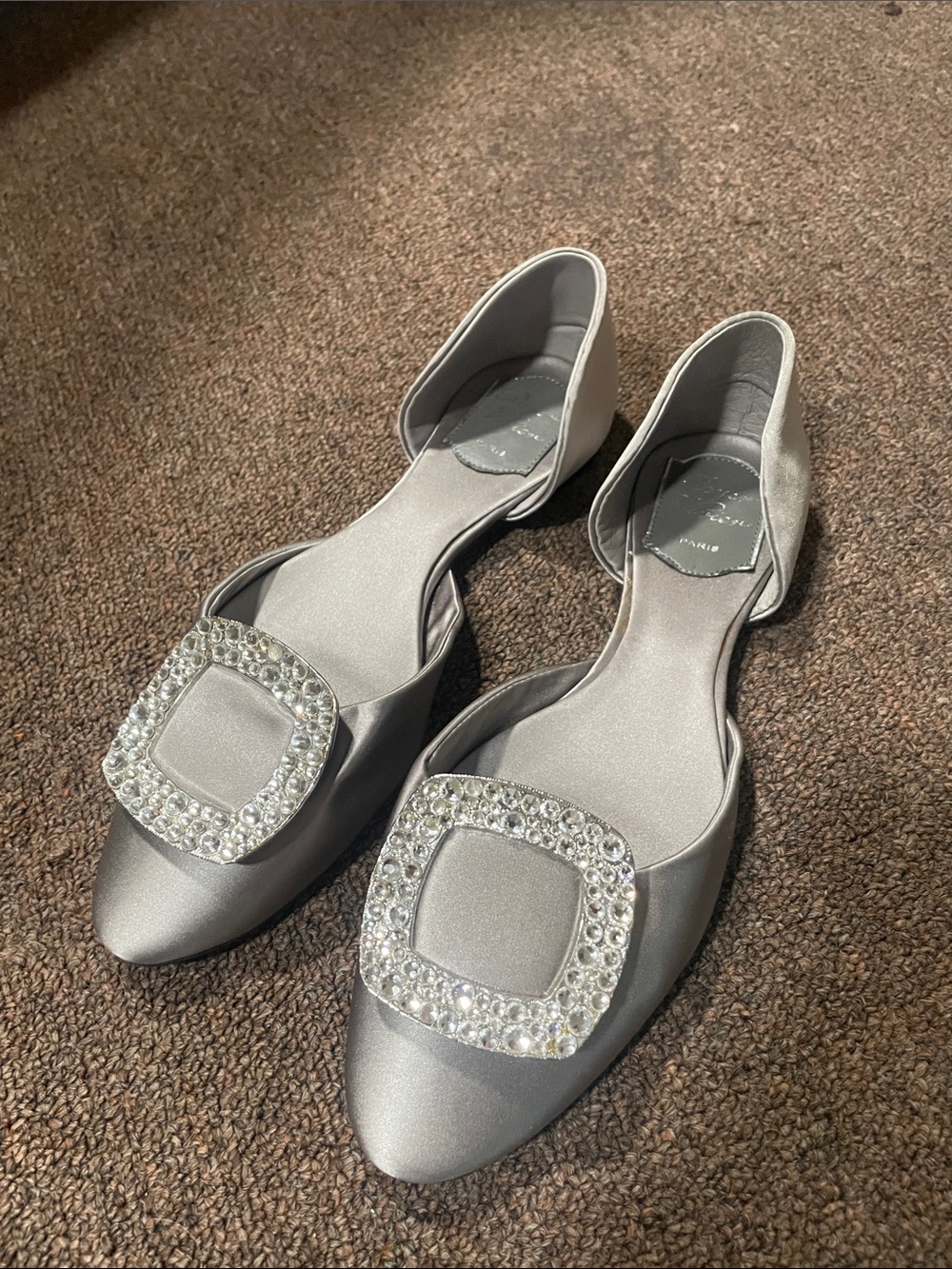 ROGER VIVIER Silver Satin Flats